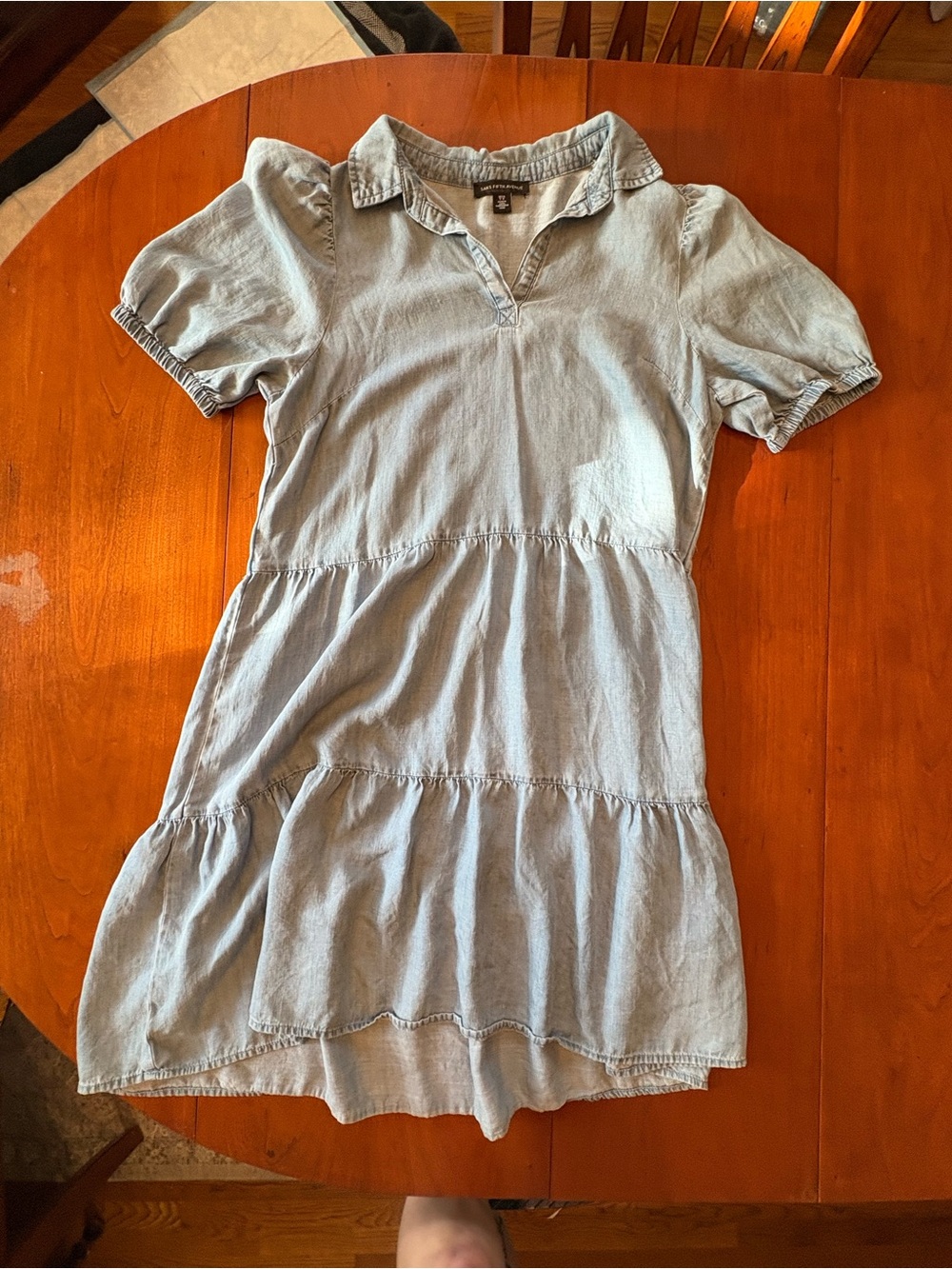 Saks Fifth Avenue Light Blue Denim Tiered Shirt Dress